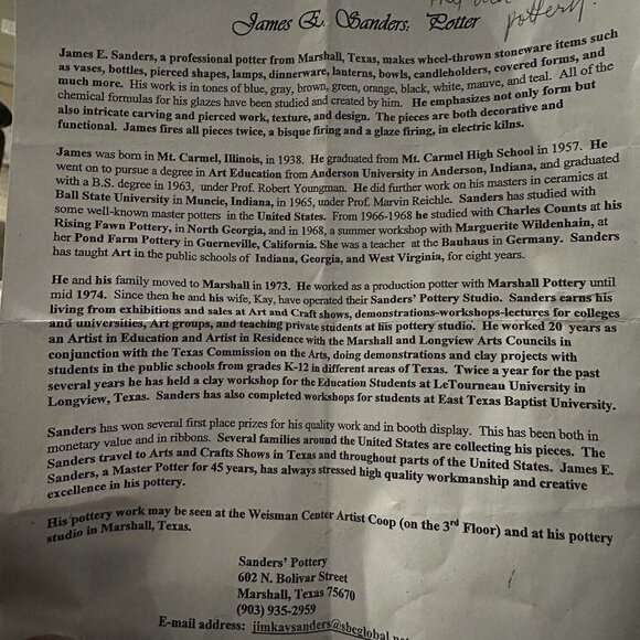 VTG James Sanders Kay 1992 Vase Stoneware Pottery Carved Leaf Design Blue 3.5" - Picture 11 of 11